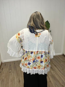 POL FLORAL CARDIGAN WITH LACE