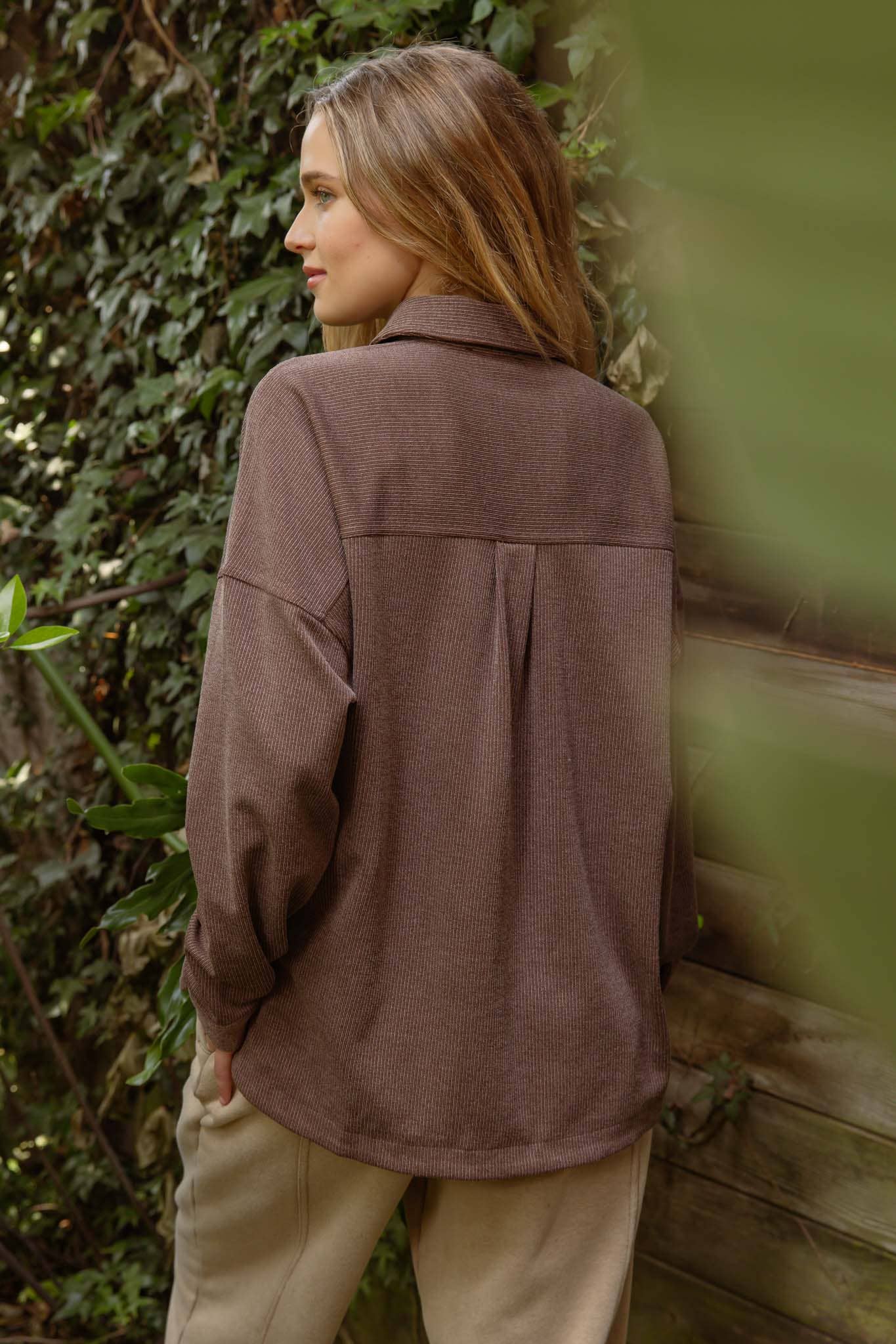 Blu Pepper - OVERSIZED PINSTRIPE COLLARED BUTTON DOWN SHACKET