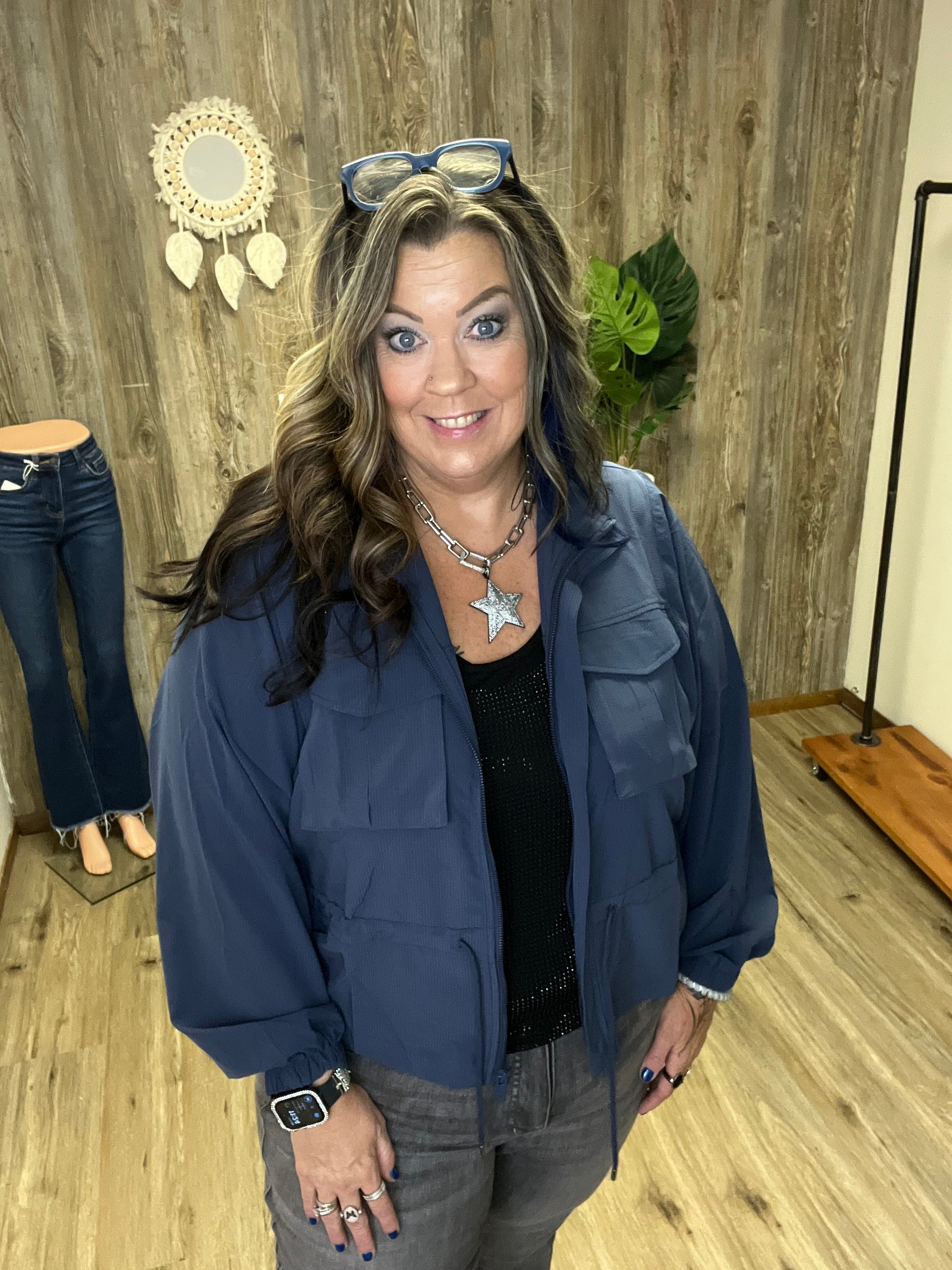 CRINKLE WOVEN LONG SLEEVE JACKET