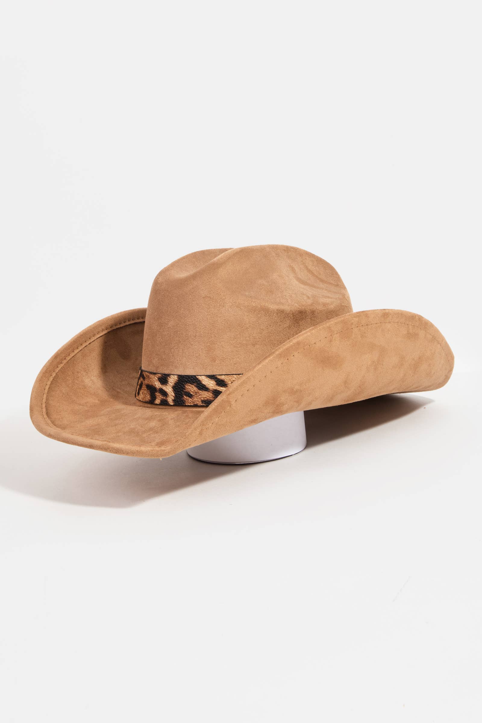 Leopard Print Band Faux Suede Cowboy Fedora Hat