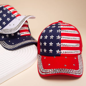 American Flag Hotfix Rhinestone Embellished Baseball Cap