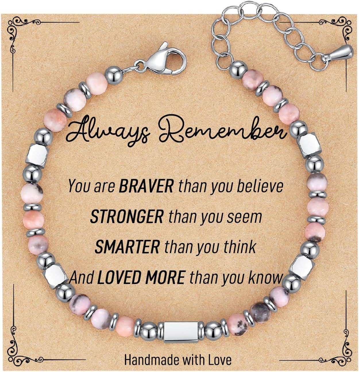 Mio Queena - 4mm Stone & Stainless Steel Bead Bracelet| Blessing Card -CS