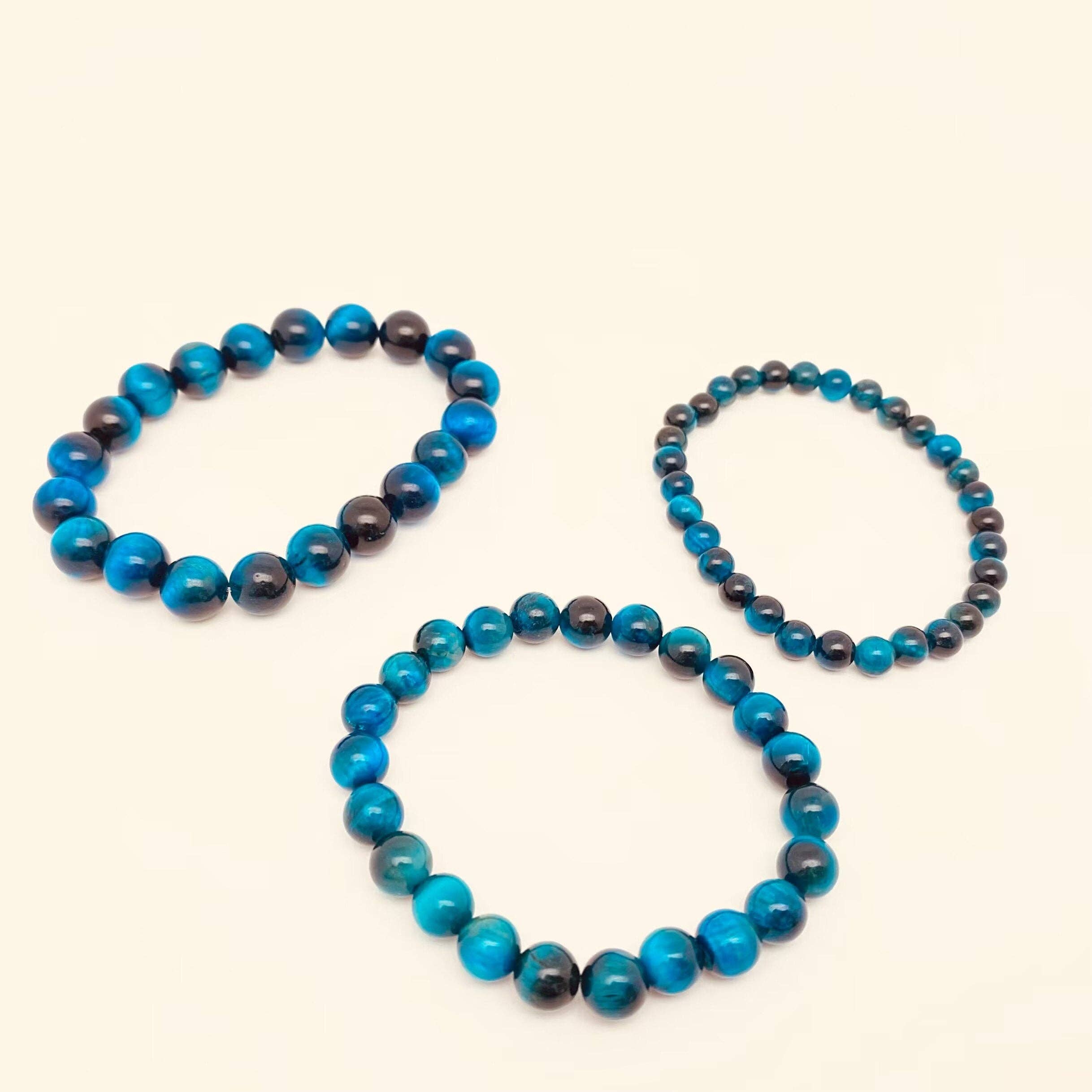 Sky Blue Tiger's Eye Stone Beaded Stretch Bracelet