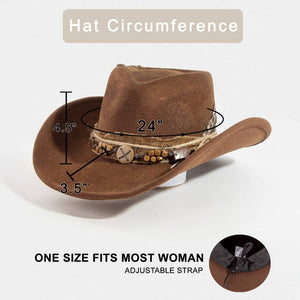 Vintage Patch And Beaded Strap Western Cowboy Hat