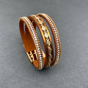 Sparkling Rhinestone & Leather Triple Boho Bracelet