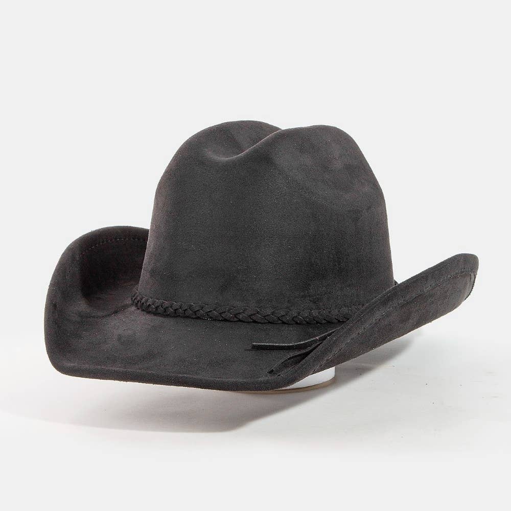 Western Braided Strap Faux Suede Cowboy Hat