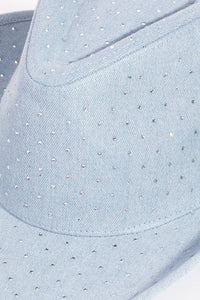 Rhinestone Studded Light Denim Cowboy Fedora Hat