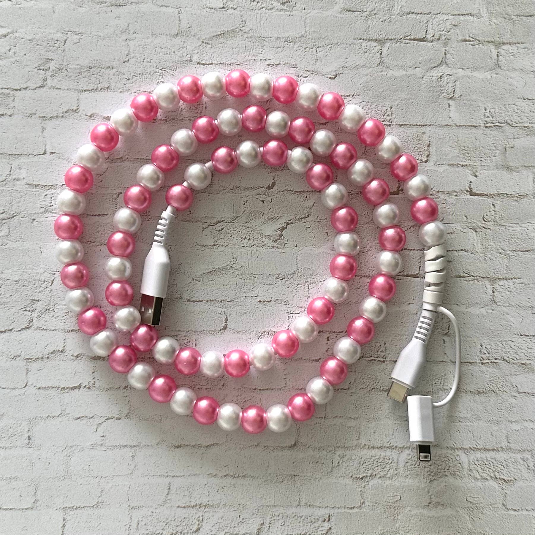 iconic mi - "Pink Pearl" 2 in 1 USB-C Cable Beaded Phone Charging Cord