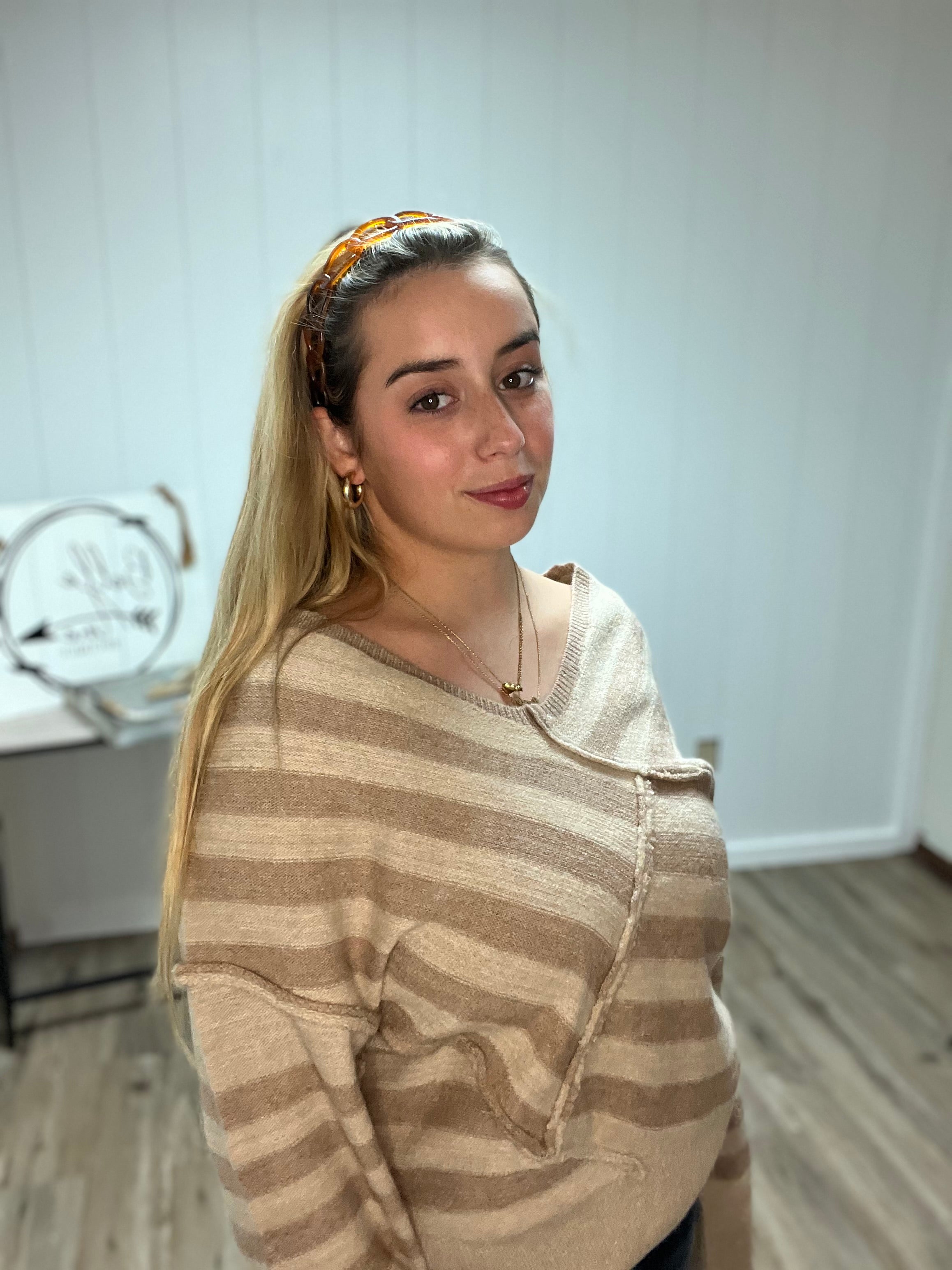 Stripe Cross Overlapped Sweater Top