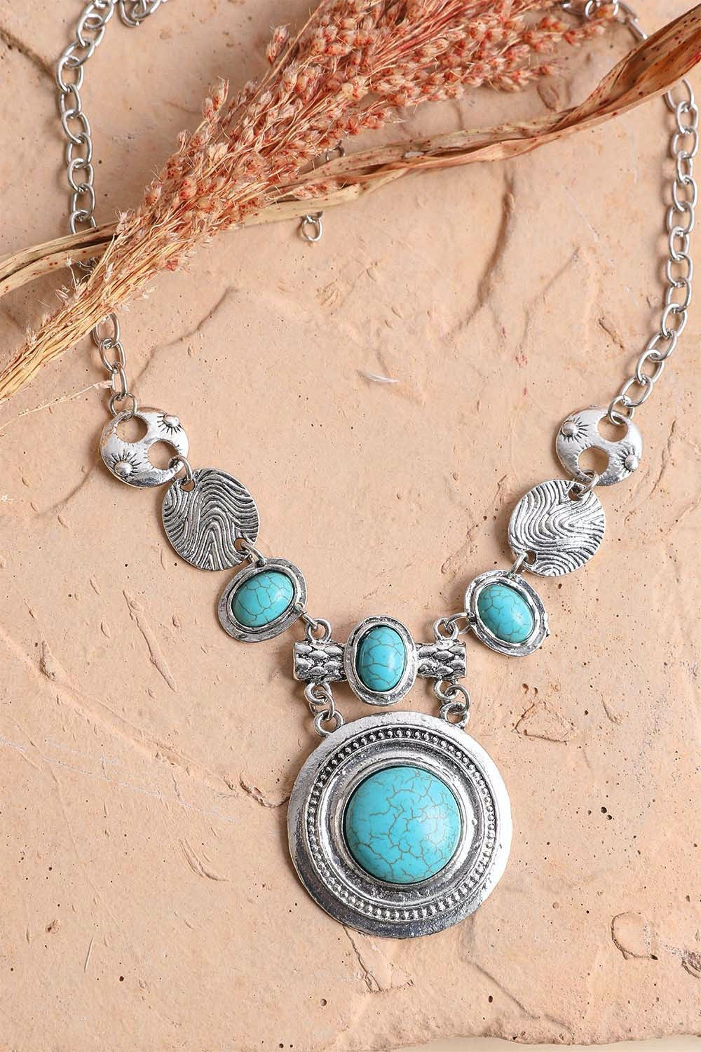 Turquoise and Silver Stepping Stone Necklace