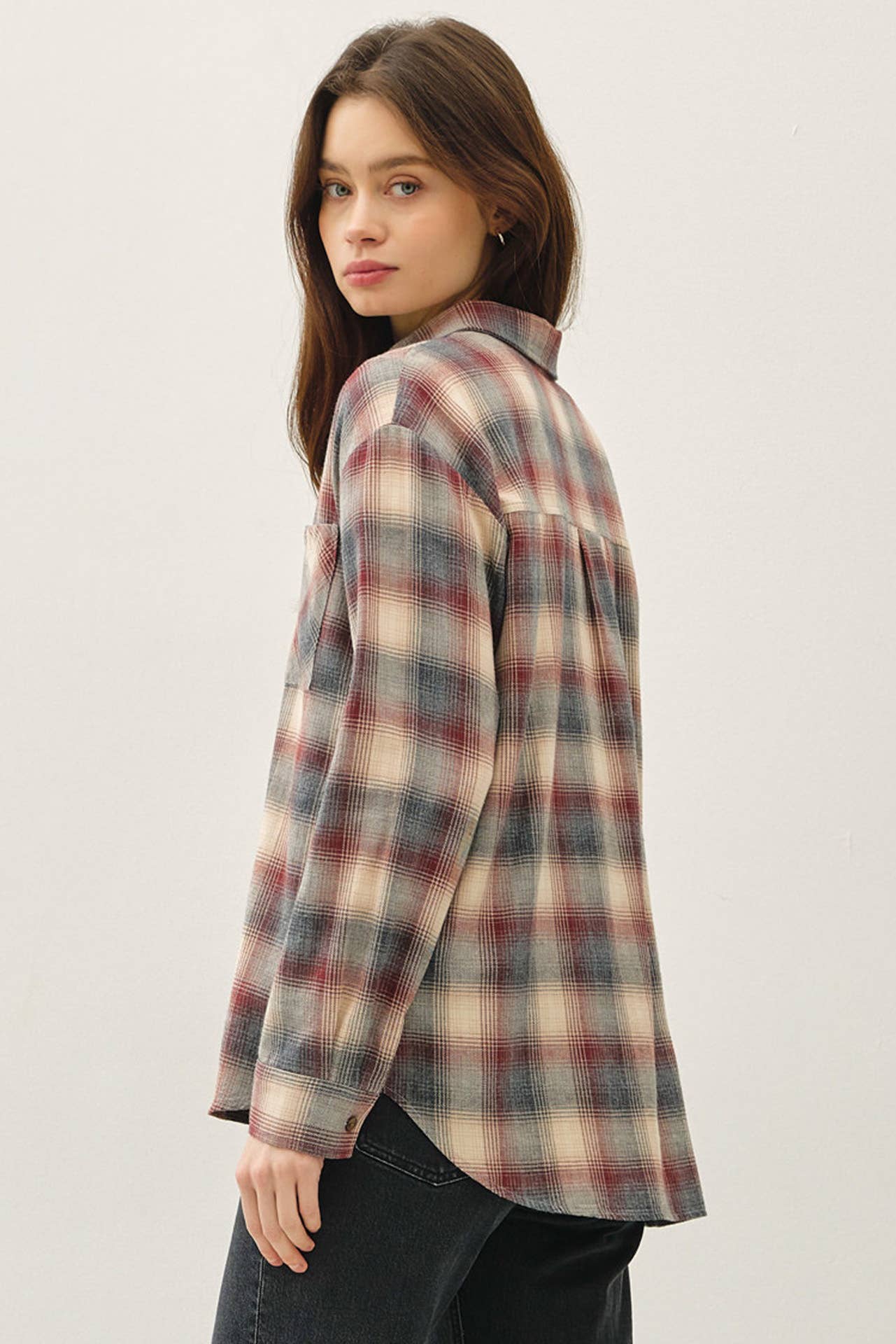 Be Cool - COTTON 100 CLASSIC  BURGUNDY GREY PLAID SHIRT