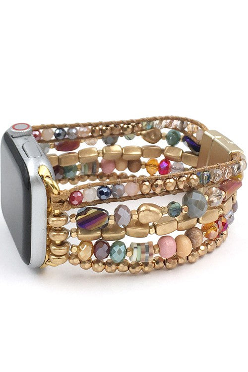 CRYSTAL BEAD GEMSTONE WAX CORD APPLE WATCH BAND