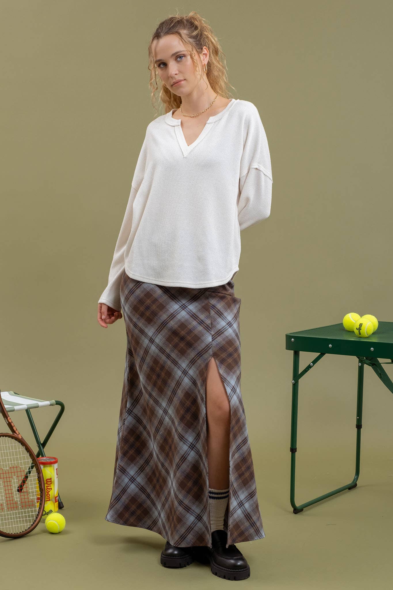 Blu Pepper - SOLID NOTCH NECK KNIT TOP