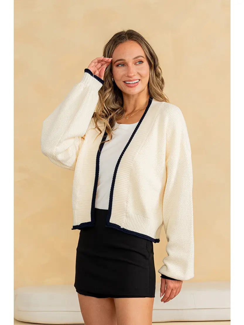 CREAM AND NAVY CARDIGAN
