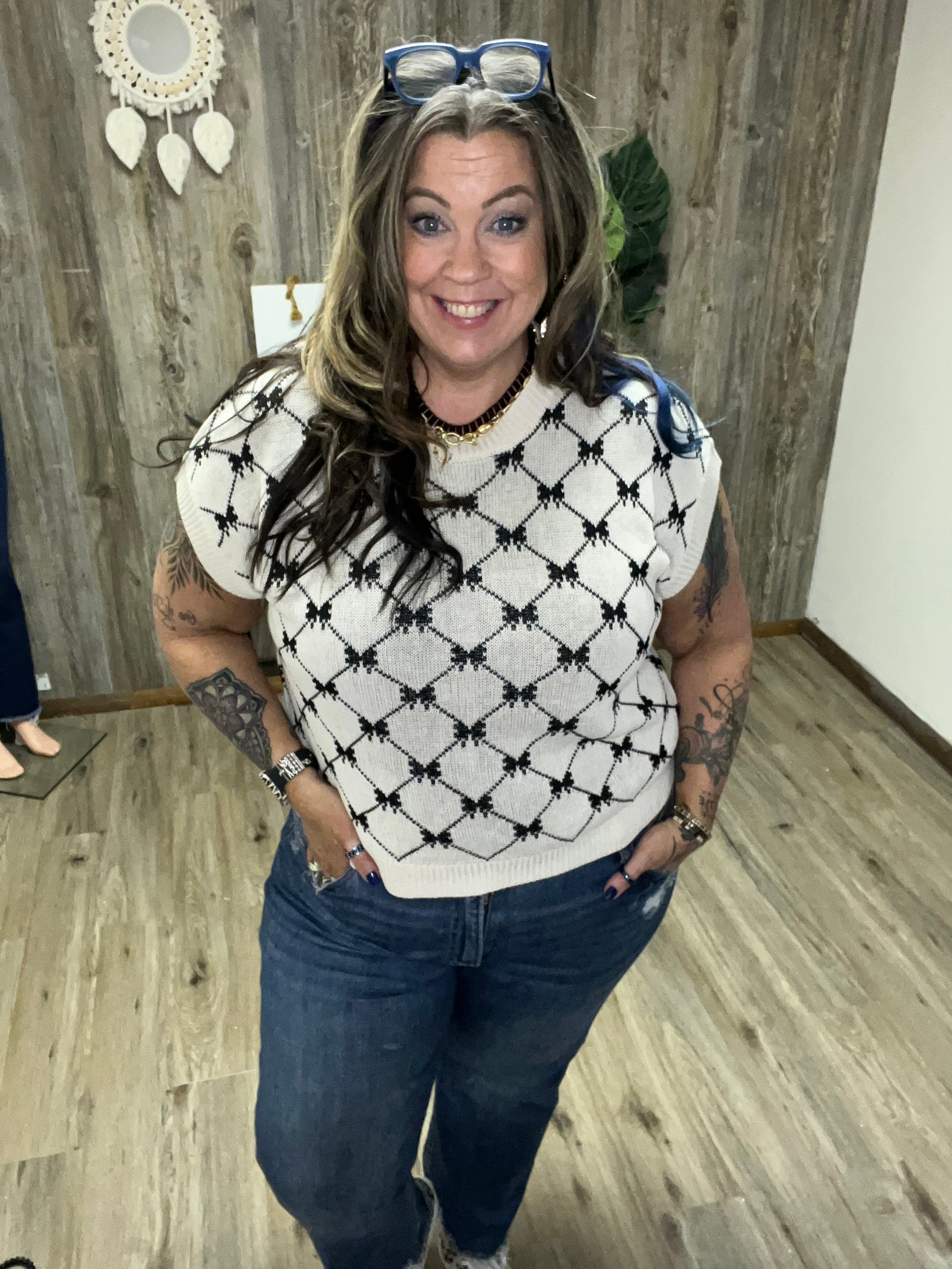 BOW RIBBON PATTERN SWEATER