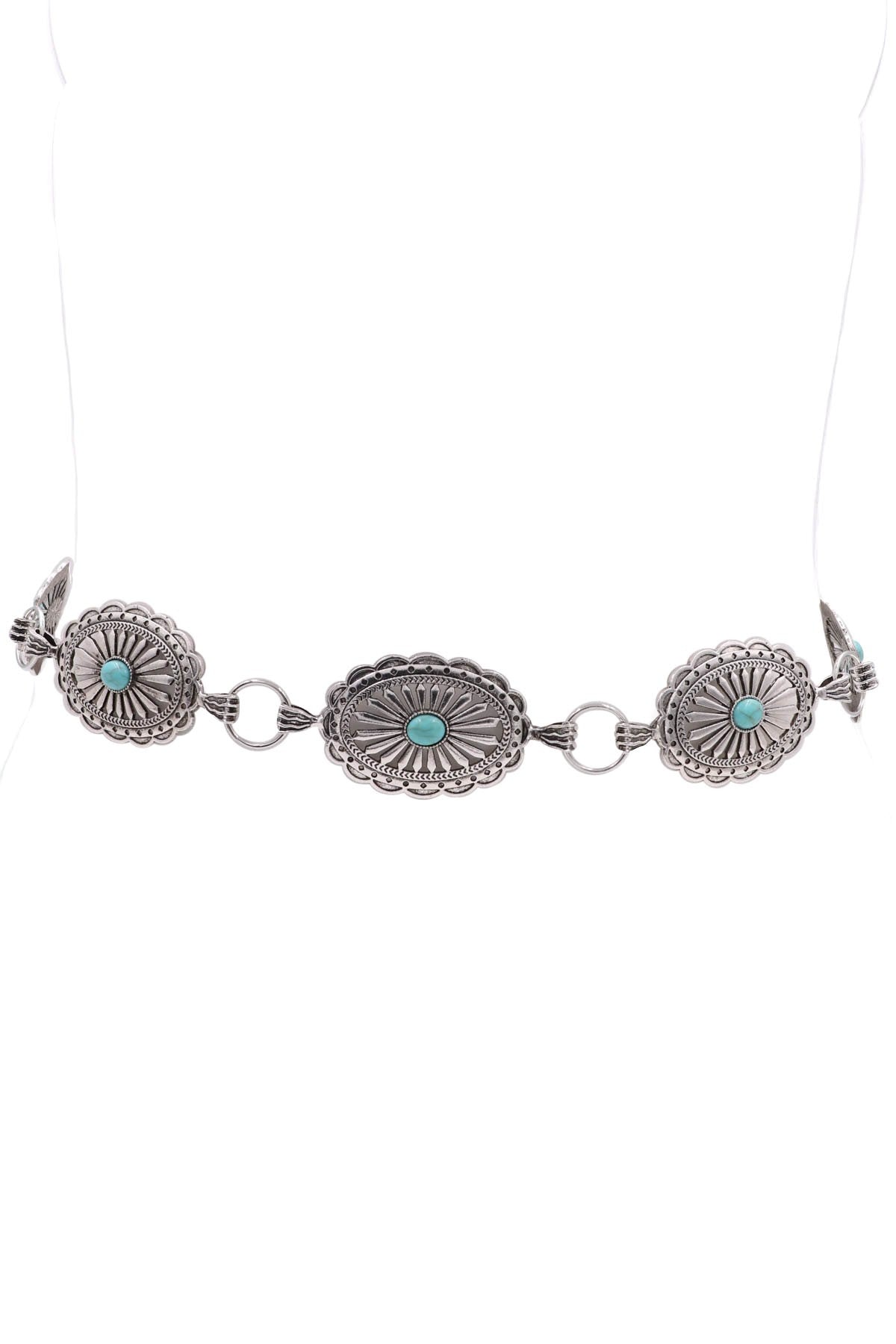 Metal Western Concho Turquoise Chain Belt