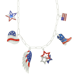 USA Rhinestone Multi-Charm Chain Necklace