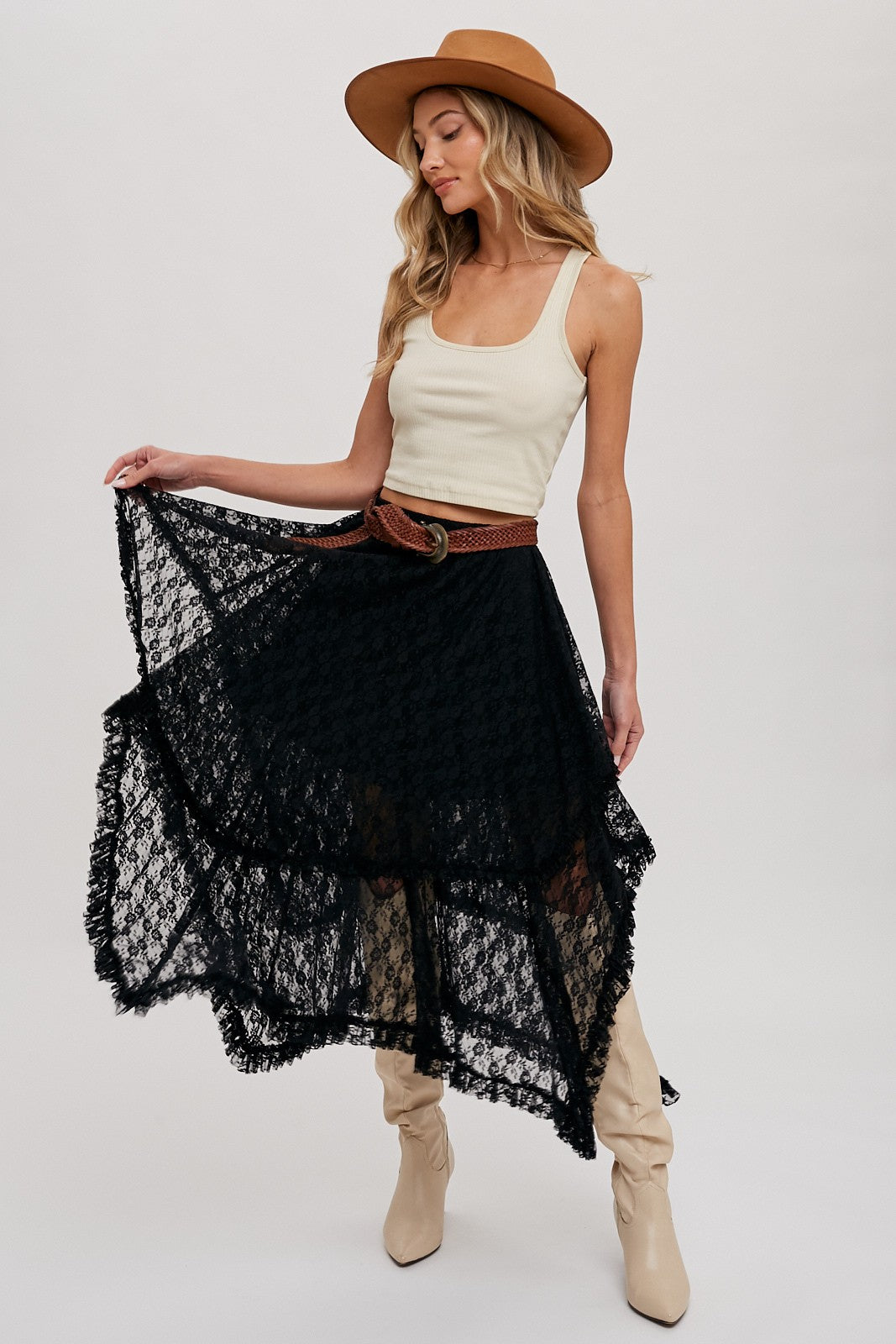 LACE TIER MIDI SKIRT