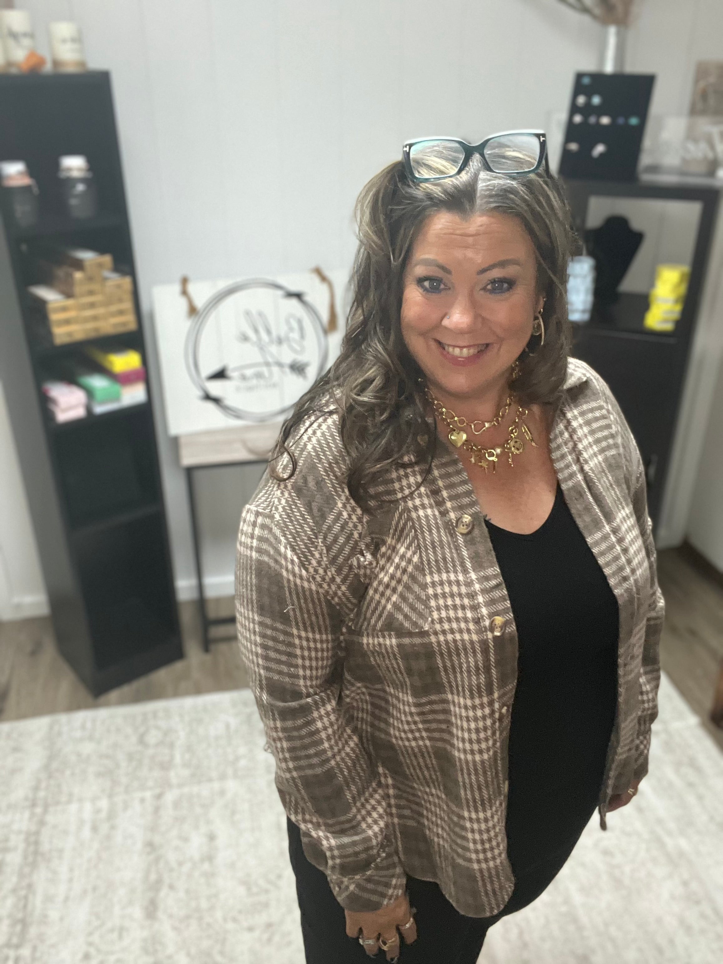 PLAID BUTTON DOWN SHACKET