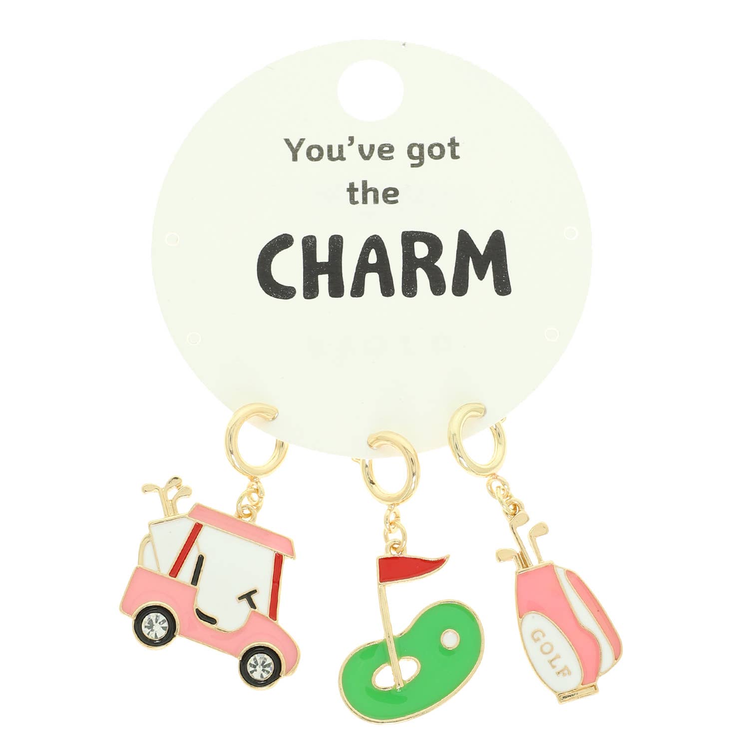 Golf Cart, Putting Green, and Golf Bag Charm Set