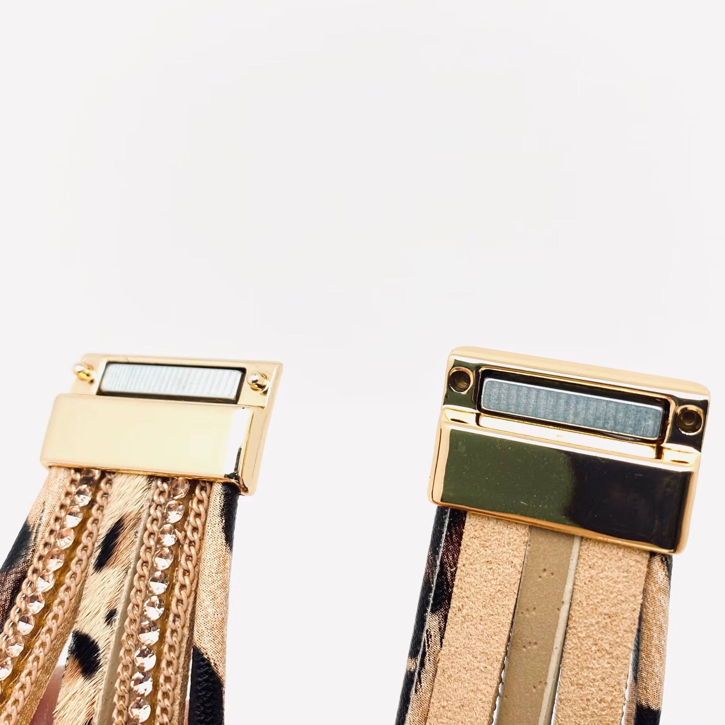 Bohemian Multi-Layer Leopard Magnetic Buckle Bracelet