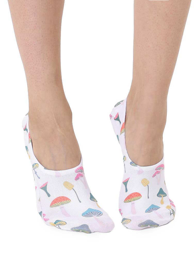 No-Show Liner Socks - Multi-Colored Mushrooms