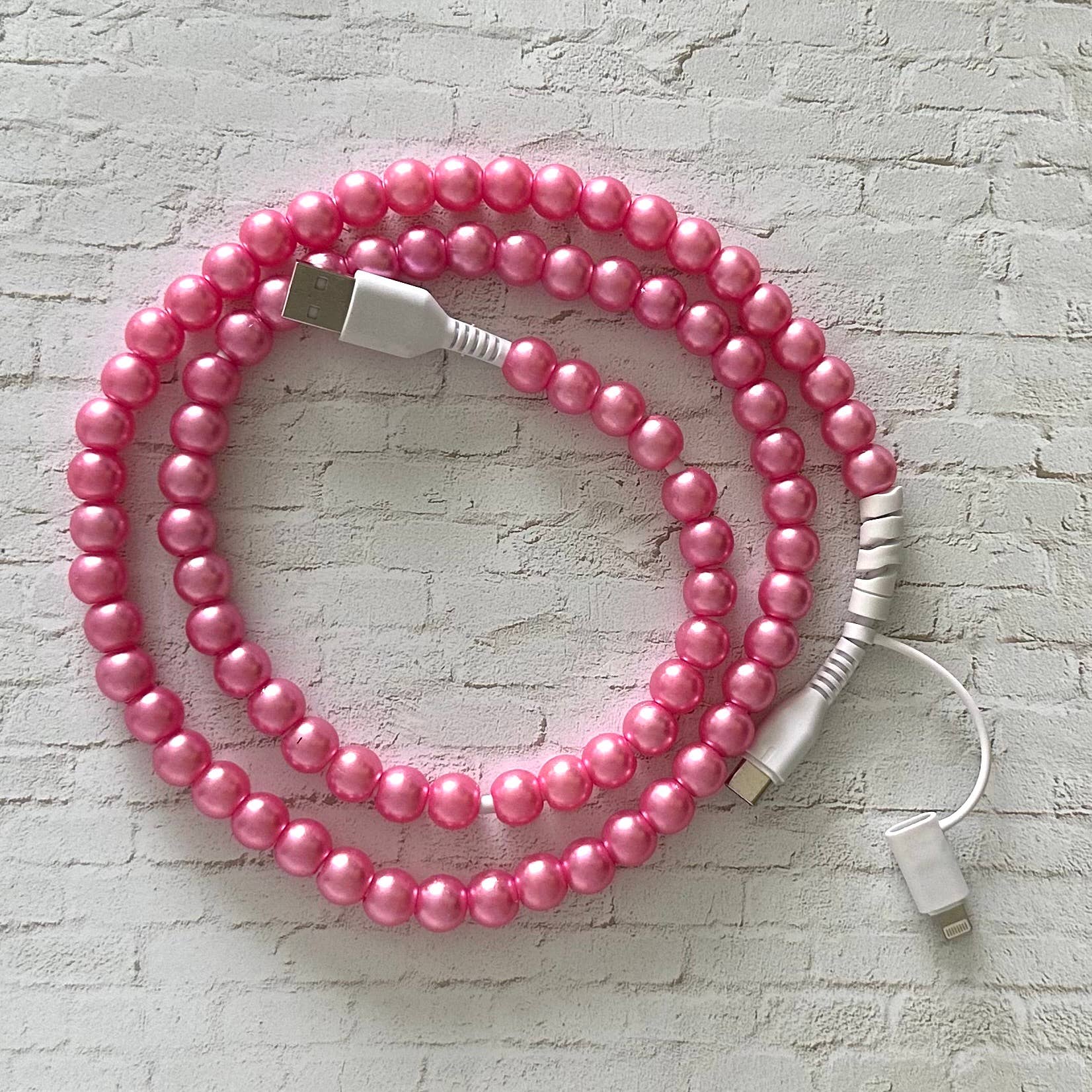 PINK 2 in 1 USB-C Cable Beaded Phone Charging Cord