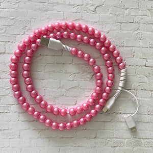 PINK 2 in 1 USB-C Cable Beaded Phone Charging Cord