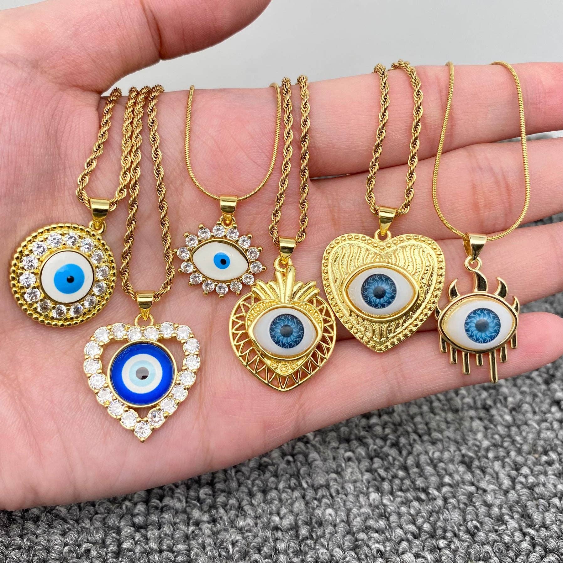 Mio Queena - Multi Style Evil Eyes Gold Plated S.Steel Necklace - FGS