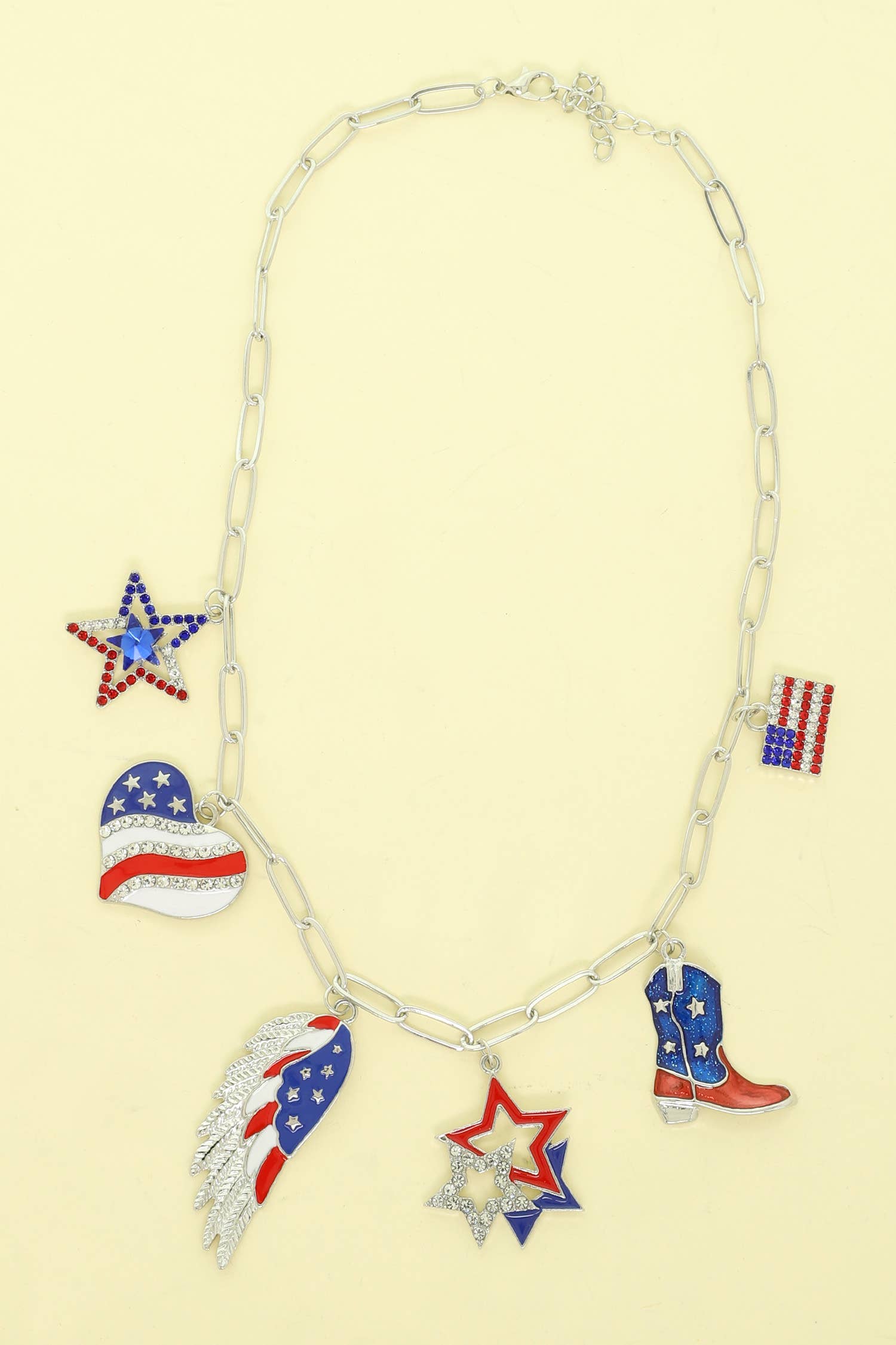 USA Rhinestone Multi-Charm Chain Necklace