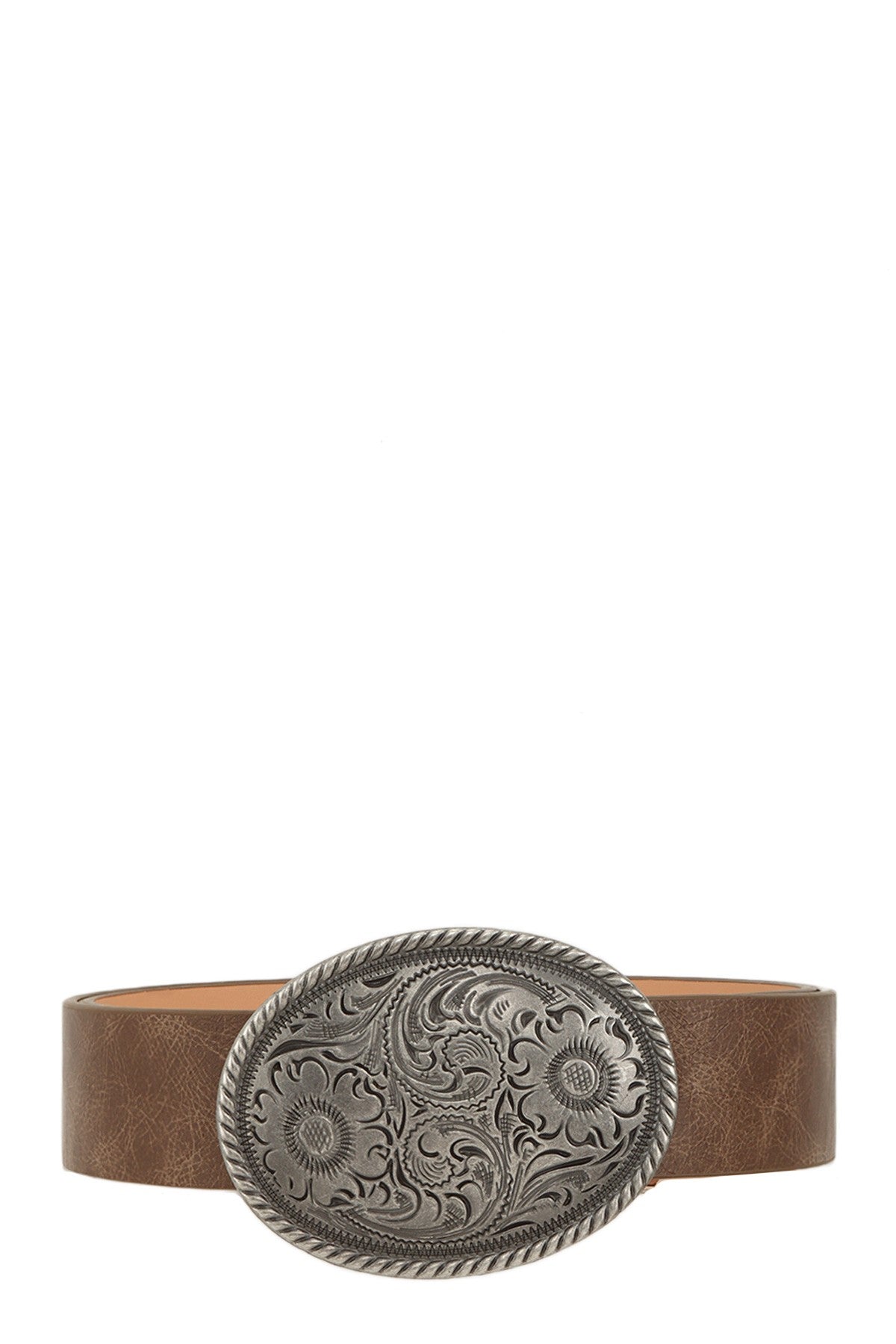 Metal Round and Flower Buckle  Leather Belt