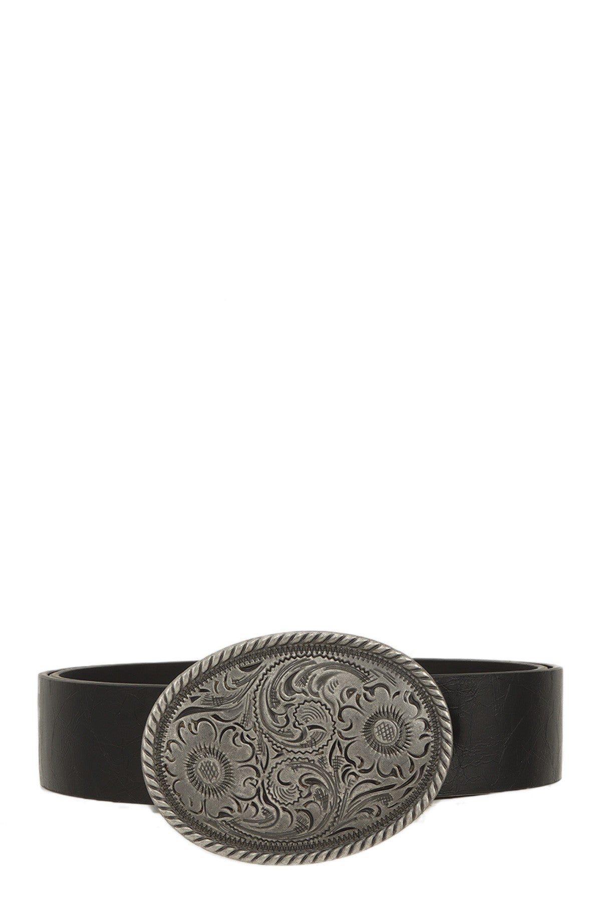 Metal Round and Flower Buckle  Leather Belt