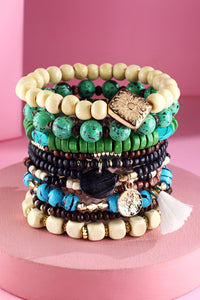 11 Layered Stackable Bracelet With Accent Charms
