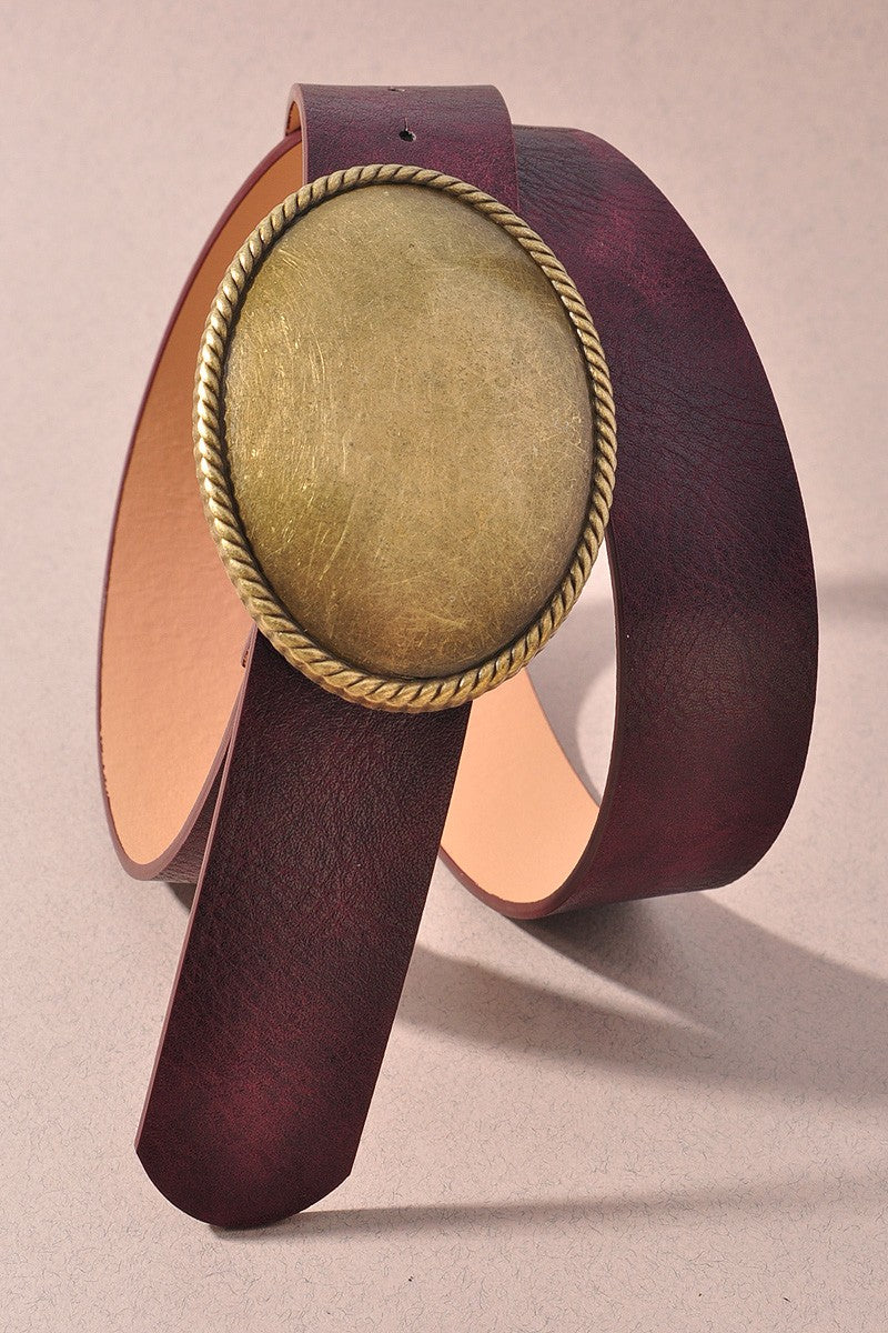 Western Oval Buckle Leather Belt