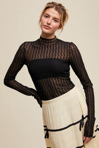 Sheer Textured Lace Long-sleeve Top
