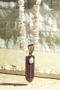 Semi Stone Feather Pendant Necklace