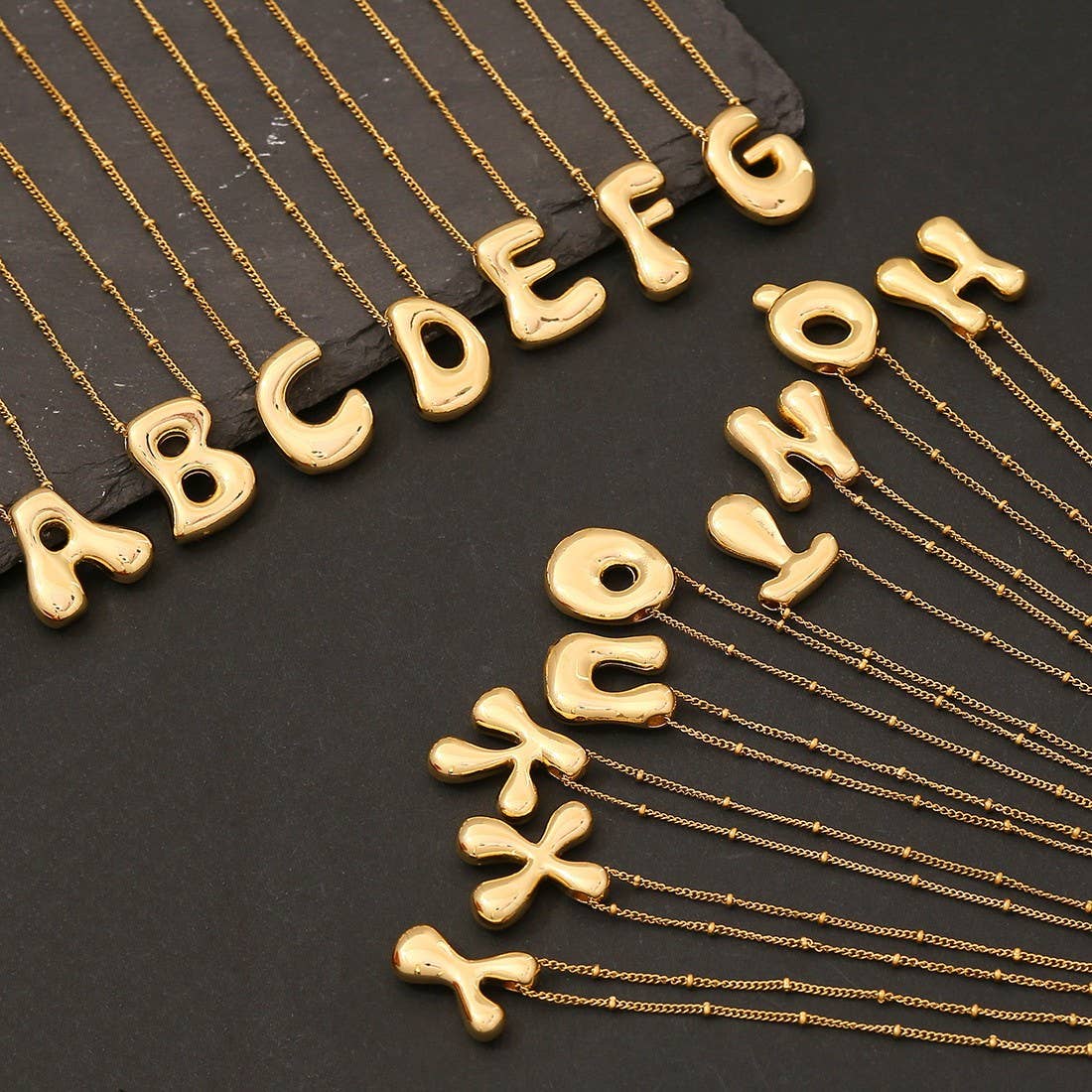 STAINLESS STEEL BALLOON BUBBLE INITIAL NECKLACE