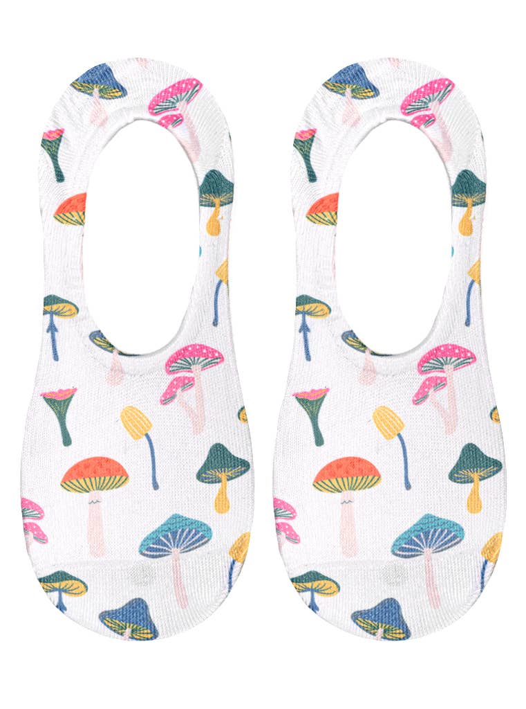 No-Show Liner Socks - Multi-Colored Mushrooms