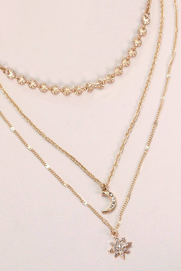 TRIO STAR MOON LAYERED NECKLACE
