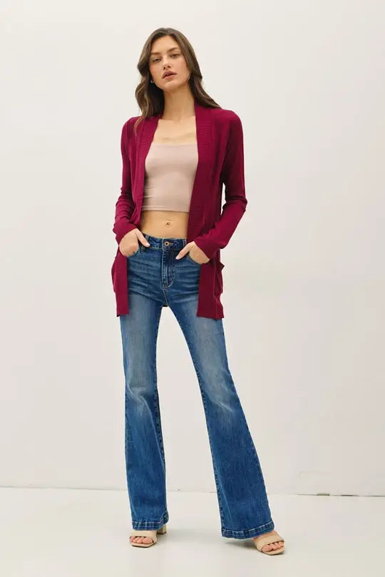 COTTON BLEND KNIT OPEN FRONT CARDIGAN