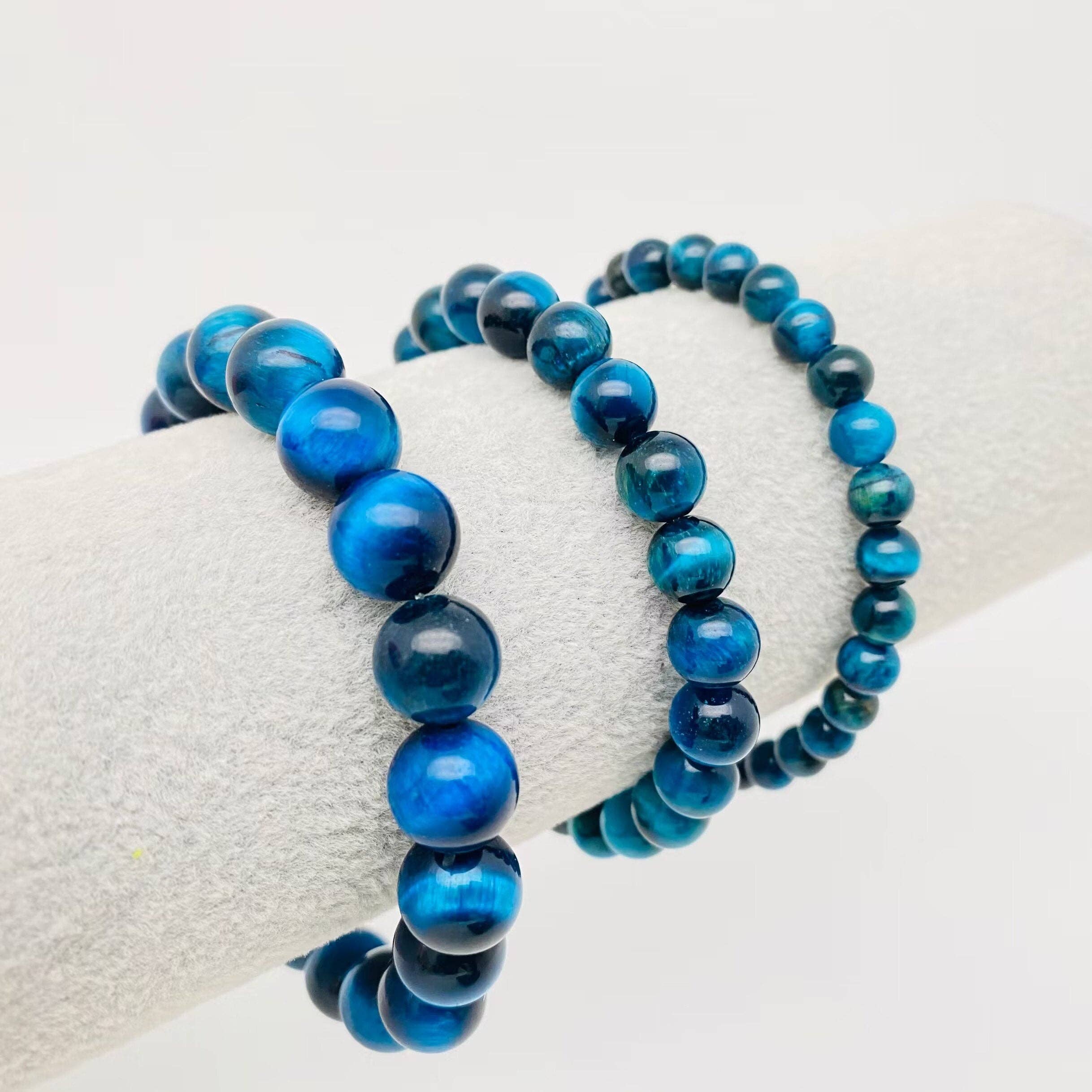 Sky Blue Tiger's Eye Stone Beaded Stretch Bracelet