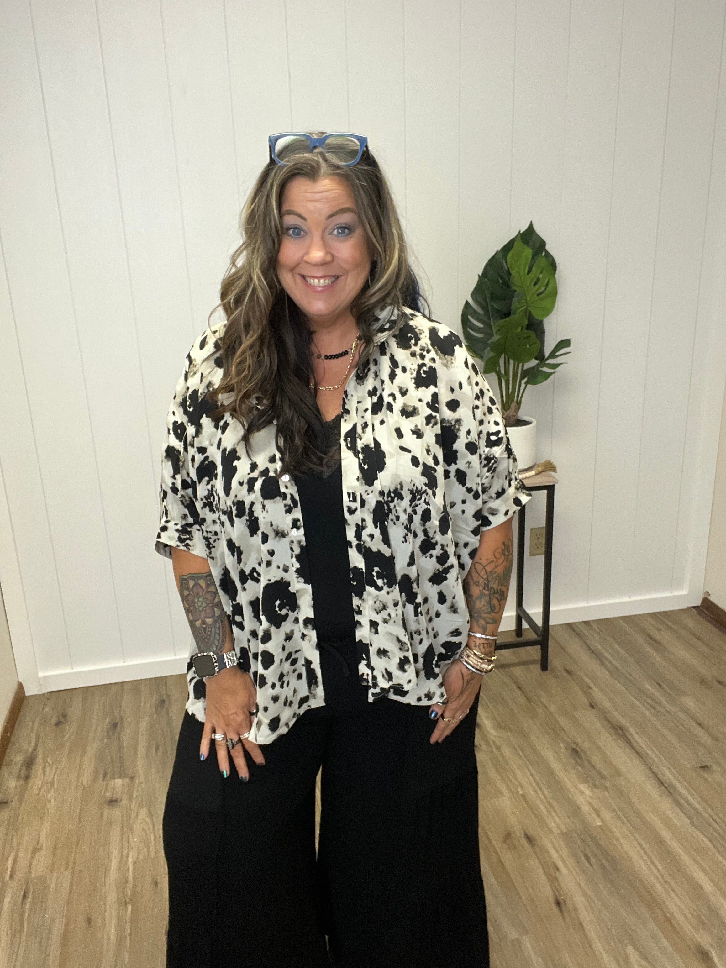 Oversized Dolman Sleeve Leopard Woven Blouse