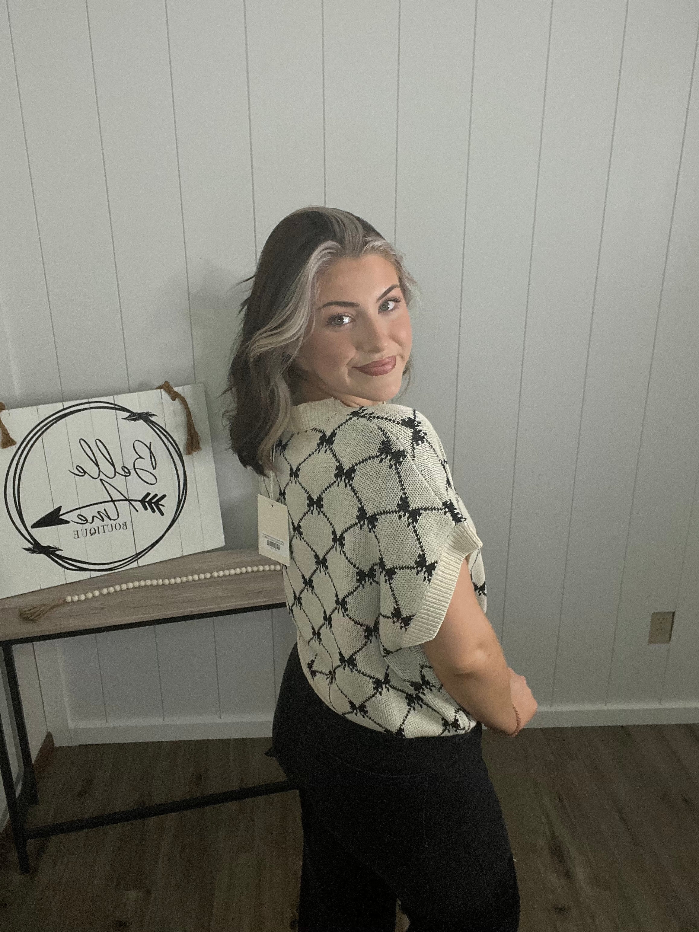 BOW RIBBON PATTERN SWEATER