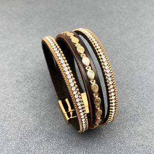 Sparkling Rhinestone & Leather Triple Boho Bracelet
