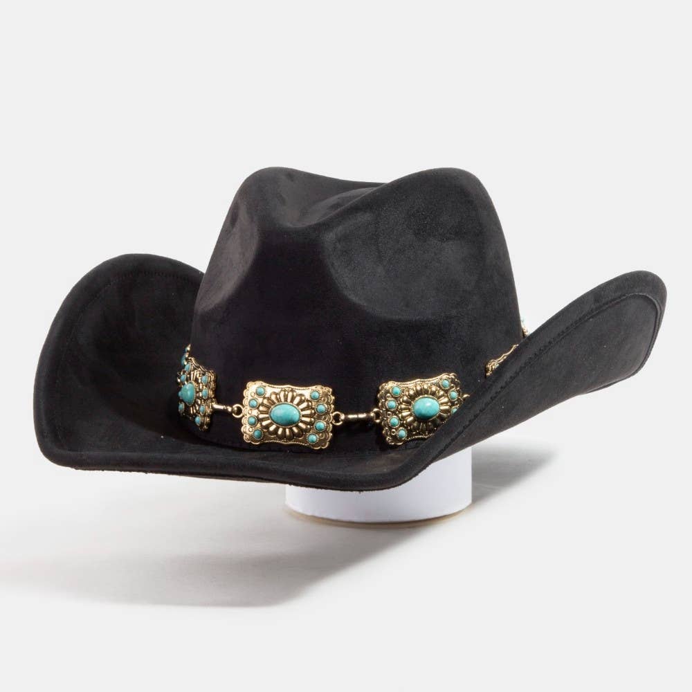Western Rectangle Concho Chain Cowboy Hat