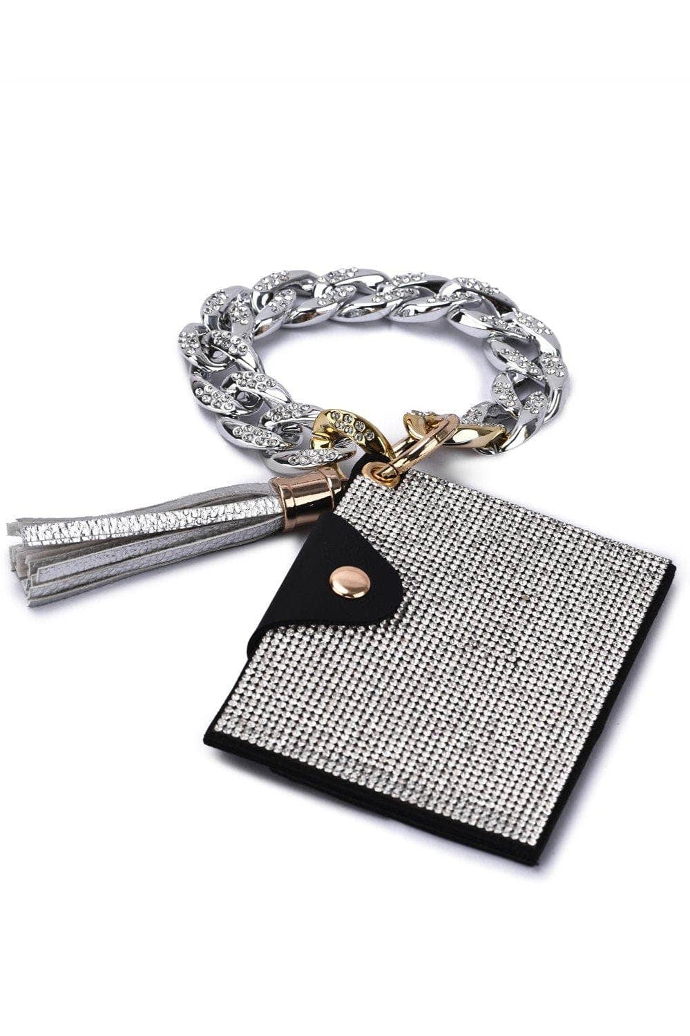 Rhinestone Keychain Bracelet Wallet with Chain Bangle