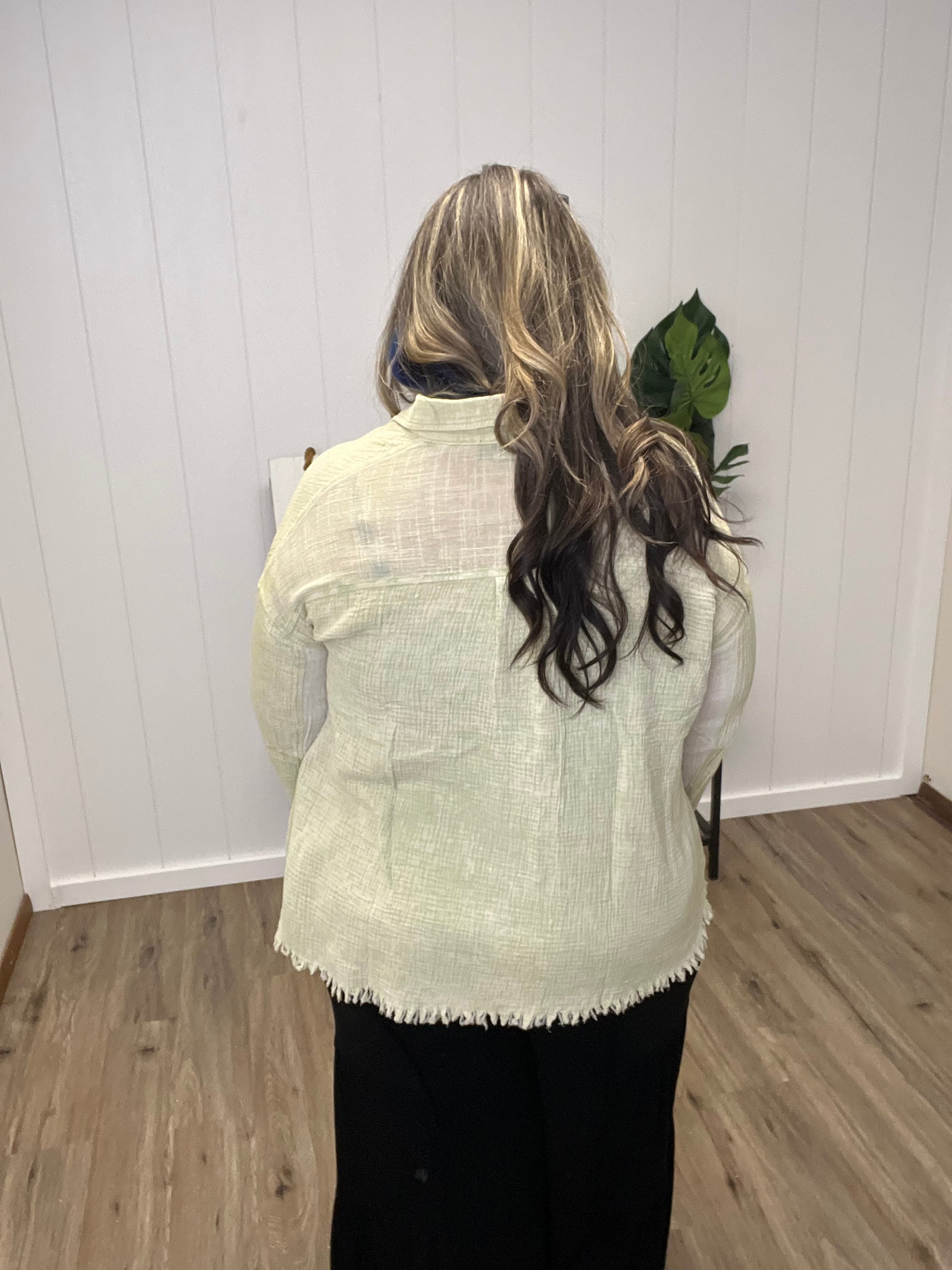 Frayed Edge Contrast Colorblock Cotton Gauze Linen