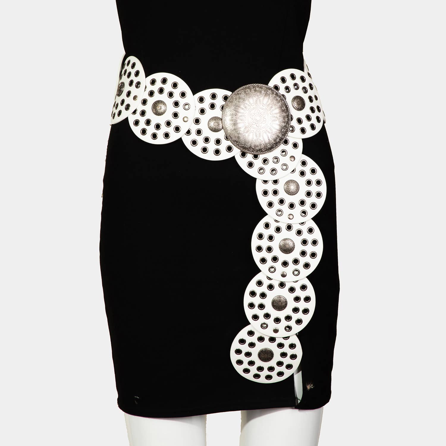 Metallic Shield Buckle Faux Leather Disc Belt