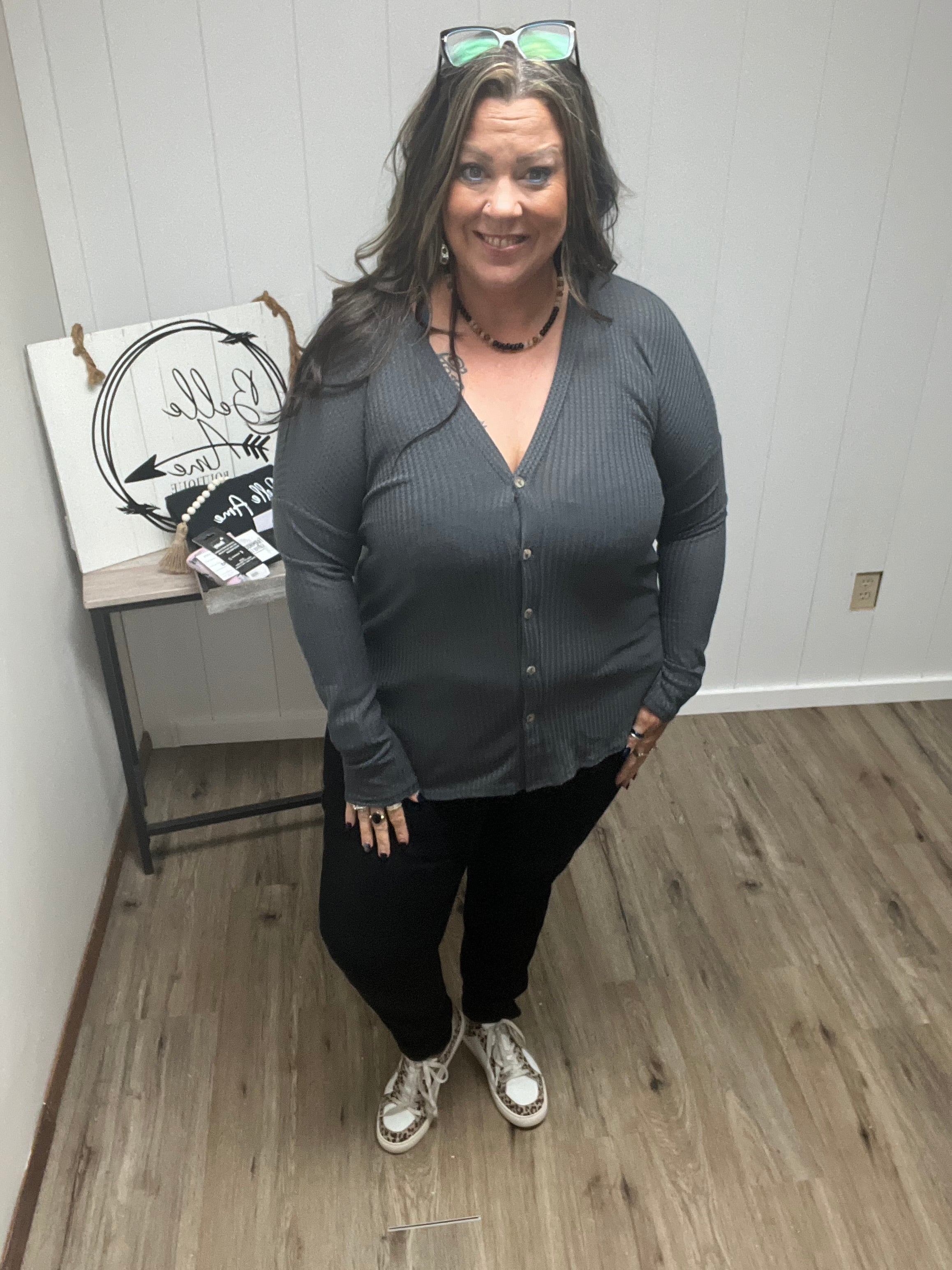 Soft Stretchy Waffle Button Down Cardigan