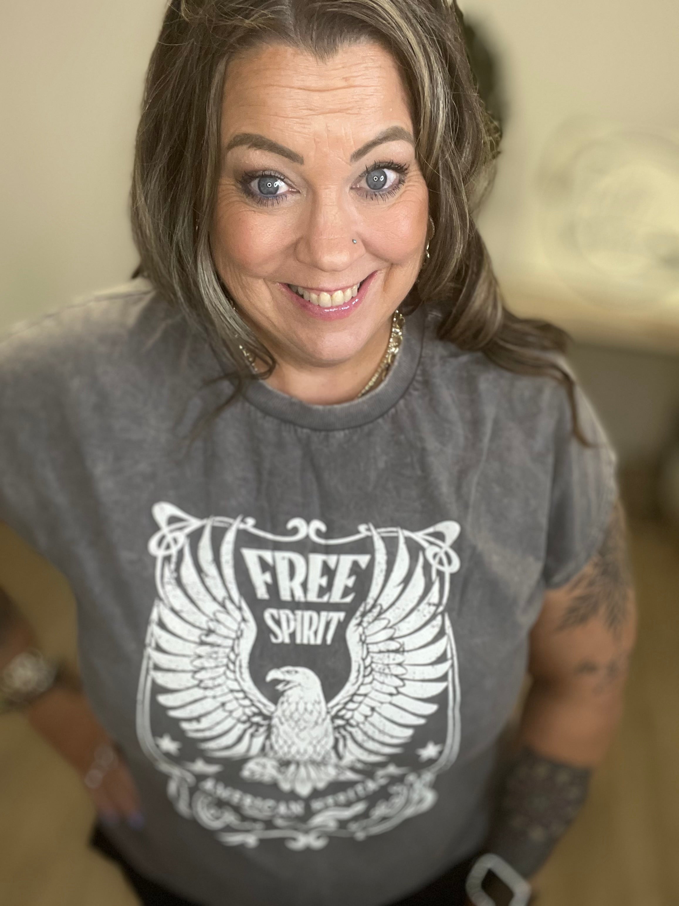 Minera lwashed Free Spirit Muscle Graphic Tank